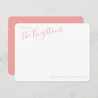 Carte de note de nom de famille écriture Rose Pink