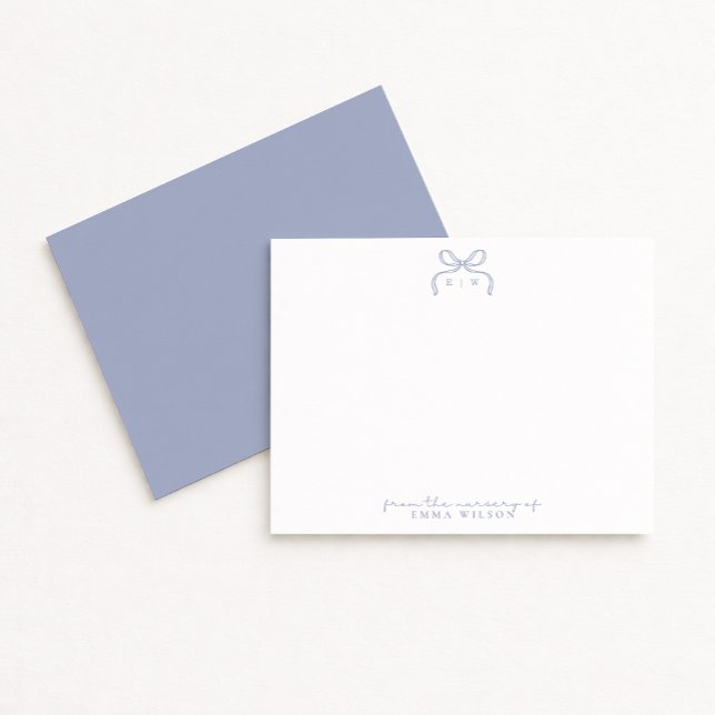 Carte de note de nurserie à nœud bleu Monogram (Créateur téléchargé)