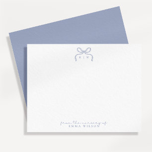 Carte de note de nurserie à nœud bleu Monogram