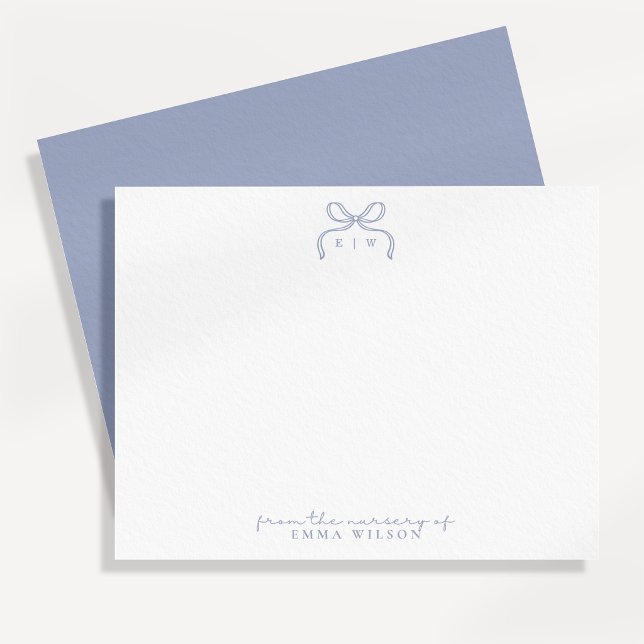 Carte de note de nurserie à nœud bleu Monogram (Créateur téléchargé)