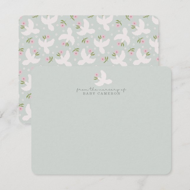 Carte de note de nursery florale Colombe Verte Dou (Devant / Derrière)