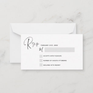 Carte de note de script noir blanc Mariage RSVP Bu