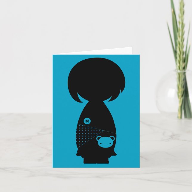 Carte de note de silhouette de Kawaii Kokeshi (Devant)