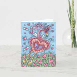 CARTE DE NOTE DE VALENTINE CUPID FLAMANT ROSE ROSE