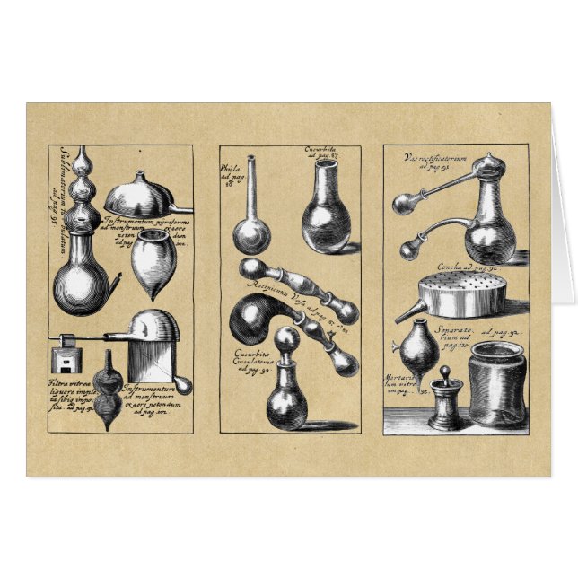 Carte de note des beakers et outils du laboratoire (Devant horizontal)