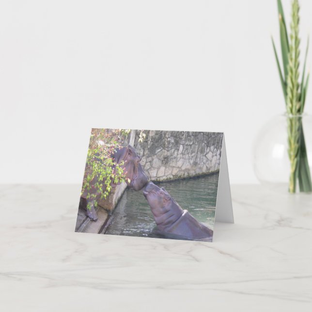 Carte de note d'hippopotames de mère et de bébé (Devant)