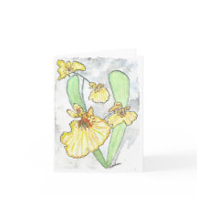 Carte de note d'orchidée jaune aquarelle avec enve