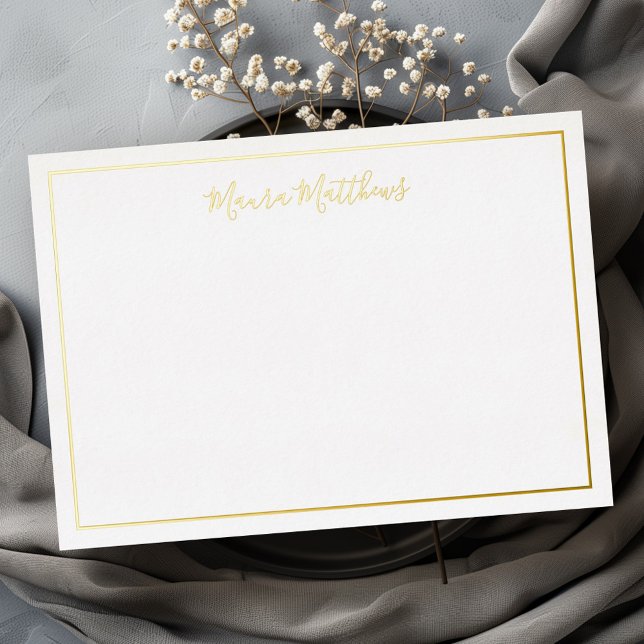 Carte de note élégante avec nom en feuille d'argen (Elegant script name silver gold foil note card)