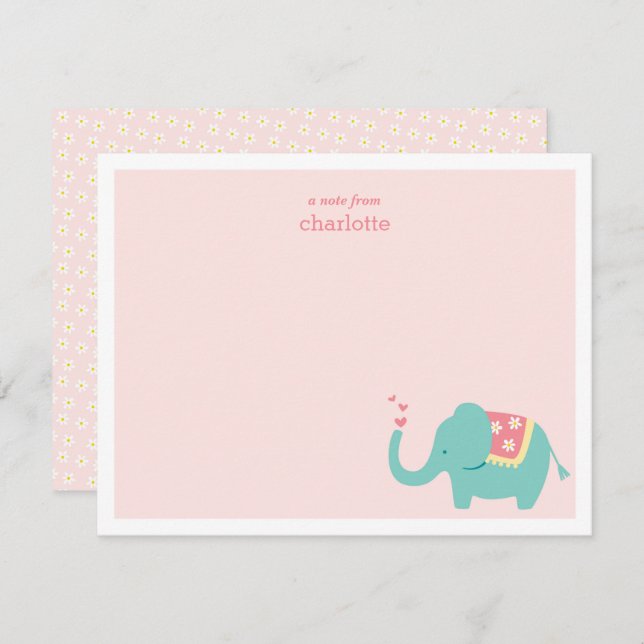 Carte de note éléphant bébé mignon (Devant / Derrière)
