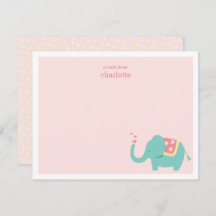 Carte de note éléphant bébé mignon