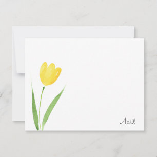 Carte de note en aquarelle de la tulipe jaune