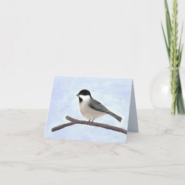Carte de note en chickadee à capuchon noir en aqua (Devant)