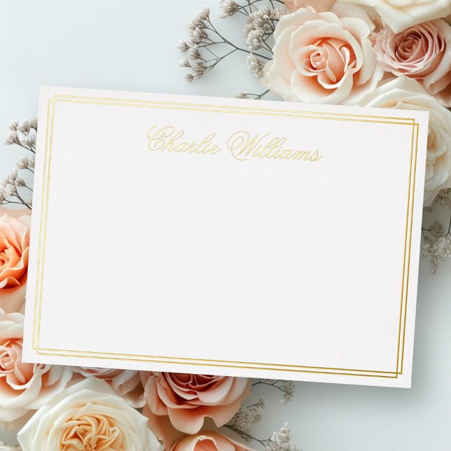 Carte de note en écriture romantique argent or feu (Name romantic script silver gold foil note card)