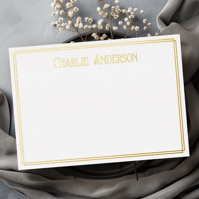Carte de note en or véritable feuille d'or typogra (Vintage typography border gold real foil note card)
