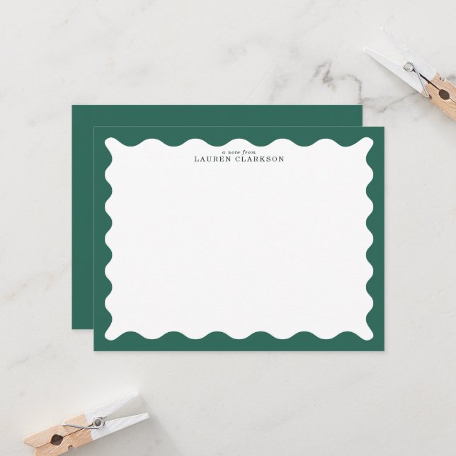 Carte de note encadrée vague vert algue (Devant/Arrière en situation)