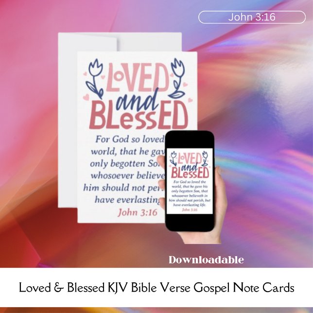 Carte de note évangélique de la Bible du KJV aimée (Loved & Blessed KJV Bible Verse Gospel Note Card)