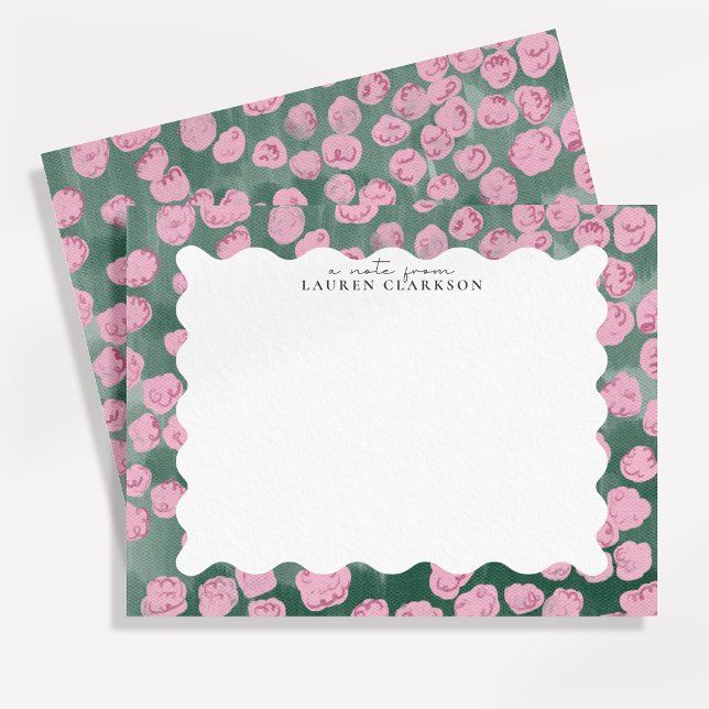 carte de note fantaisiste rose et verte à motif fl (Créateur téléchargé)
