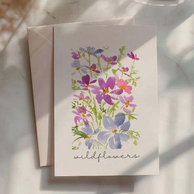 Carte de note fleur sauvage rose aquarelle Boho (Créateur téléchargé)