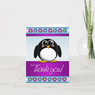Carte de note florale colorée de Merci de pingouin
