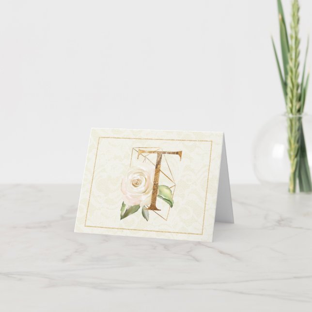 Carte de note florale Monogram T Or (Devant)