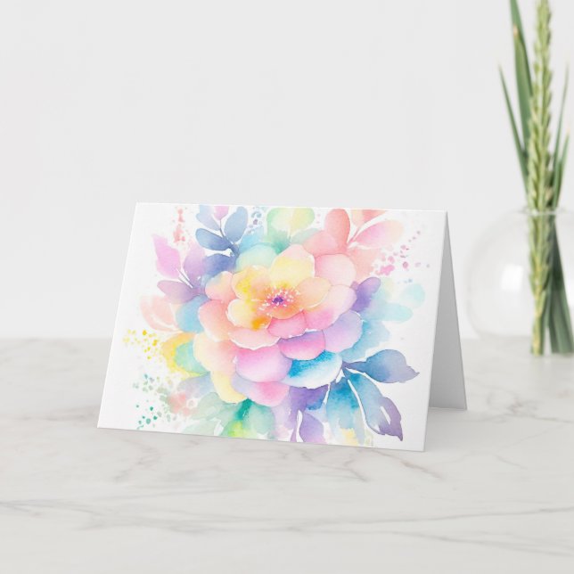 Carte de note florale Rainbow Colors Aquarelle (Devant)
