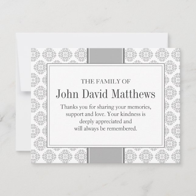 Carte de note funéraire grise Note de deuil plat (Devant)