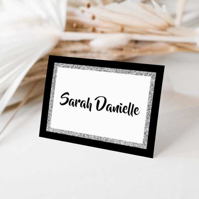 Carte de note Glittery Black & Silver Merci (Créateur téléchargé)
