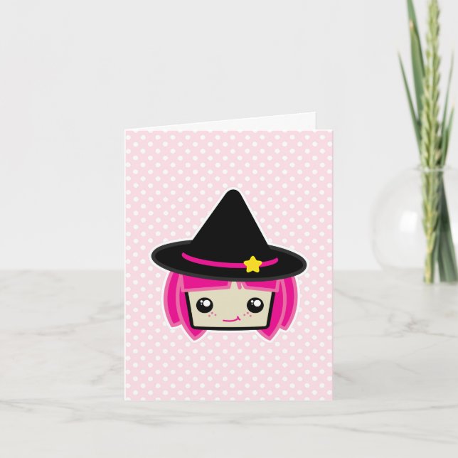 Carte de note Kawaii Pink Haired Witch (Devant)