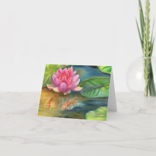 Carte de note - Lotus Flower and Goldfish