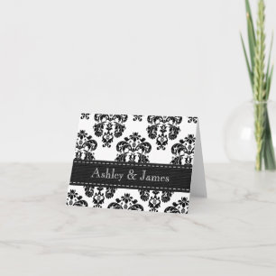 Carte de note Merci Mariage damassé en noir et bla