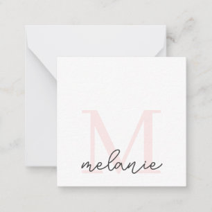 Carte de note minimaliste monographique chic rose