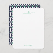 Carte de note Monogramme Diamant Vert et Marine