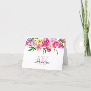 Carte de note Monogramme rose vif violet rose
