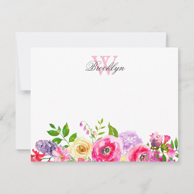 Carte de note Monogramme rose vif violet rose (Devant)