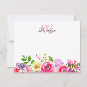 Carte de note Monogramme rose vif violet rose