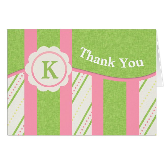 Carte de note Monogramme Sorbet Stripes and Dots (Devant Horizontal)