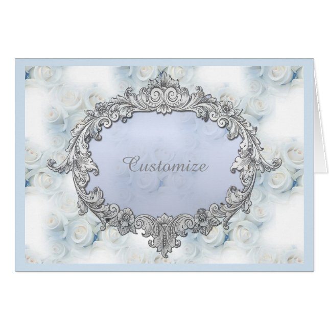 Carte de note Motif de Roses blanches d'hiver pers (Devant Horizontal)