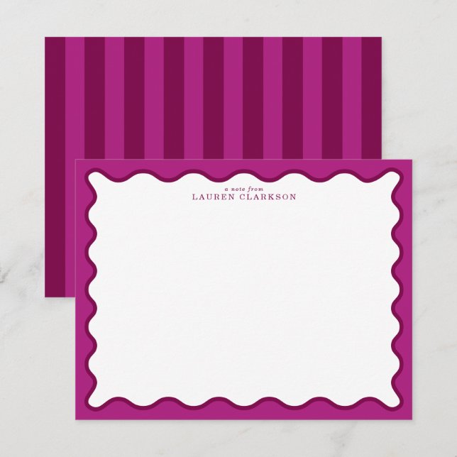 Carte de note ondulée magenta gras et rose baie (Devant / Derrière)