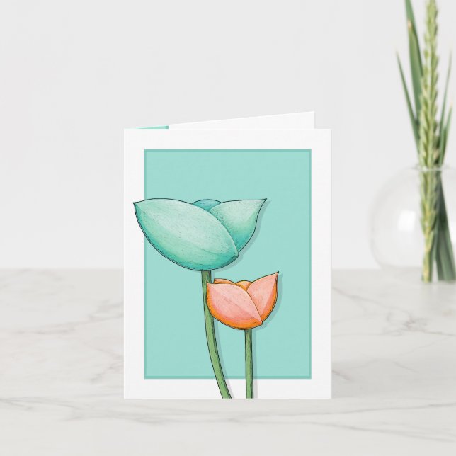Carte de note orange turquoise Fleurs simples (Devant)