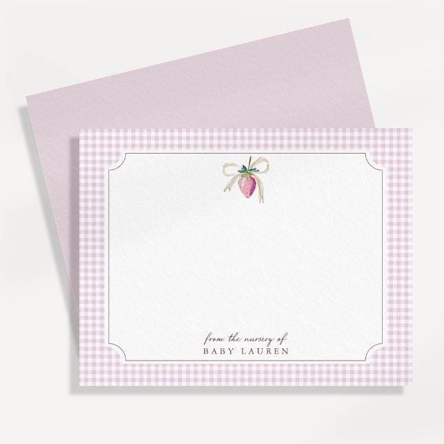 Carte de note personnalisée à ruban de fraise rose (Créateur téléchargé)