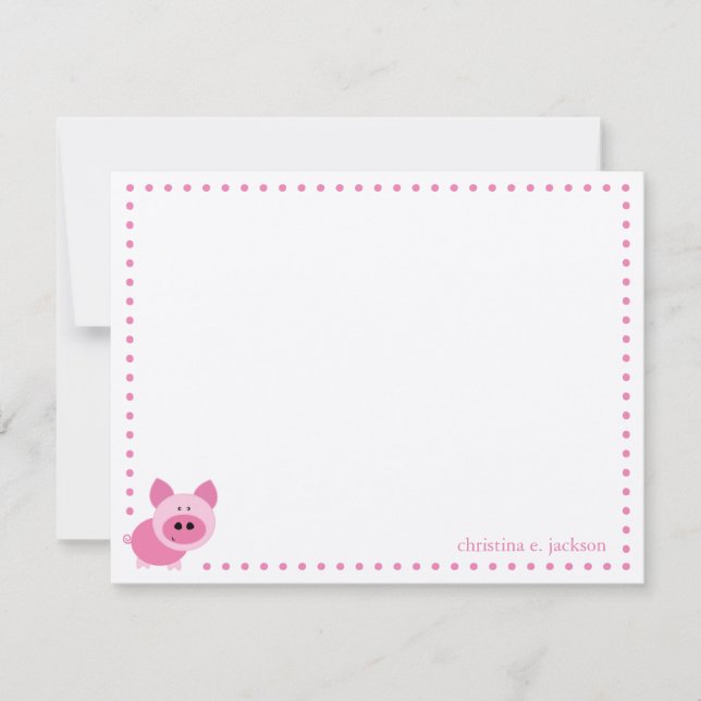 Carte de note personnalisée Cochon rose mignon (Devant)