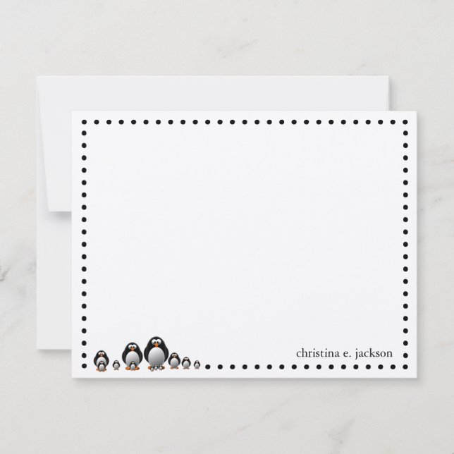 Carte de note personnalisée de pingouins mignons (Devant)