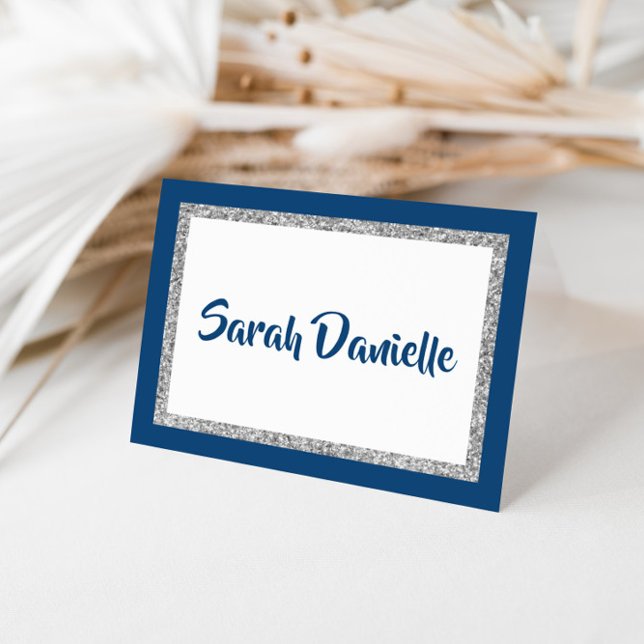 Carte de note personnalisée Glittery Navy Blue & S (Créateur téléchargé)