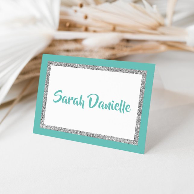 Carte de note personnalisée Glittery Turquoise et  (Créateur téléchargé)