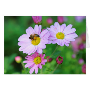 Carte de note photo vierge avec abeille sur fleur 