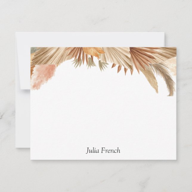 Carte de note plat Gold Pampas Boho Rose (Devant)