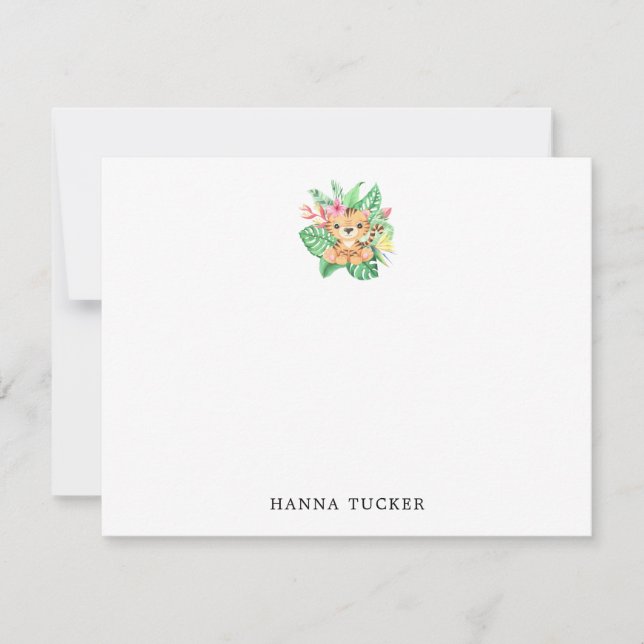 Carte de note plat Green Orange Rose Cute Baby Tig (Devant)