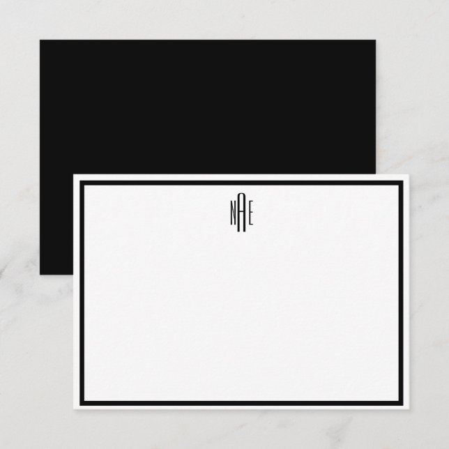 Carte de note plat monographique en noir et blanc (Devant / Derrière)
