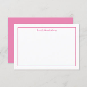Carte de note plat monographique rose et blanc