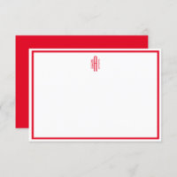 Carte de note plat monographique rouge et blanc